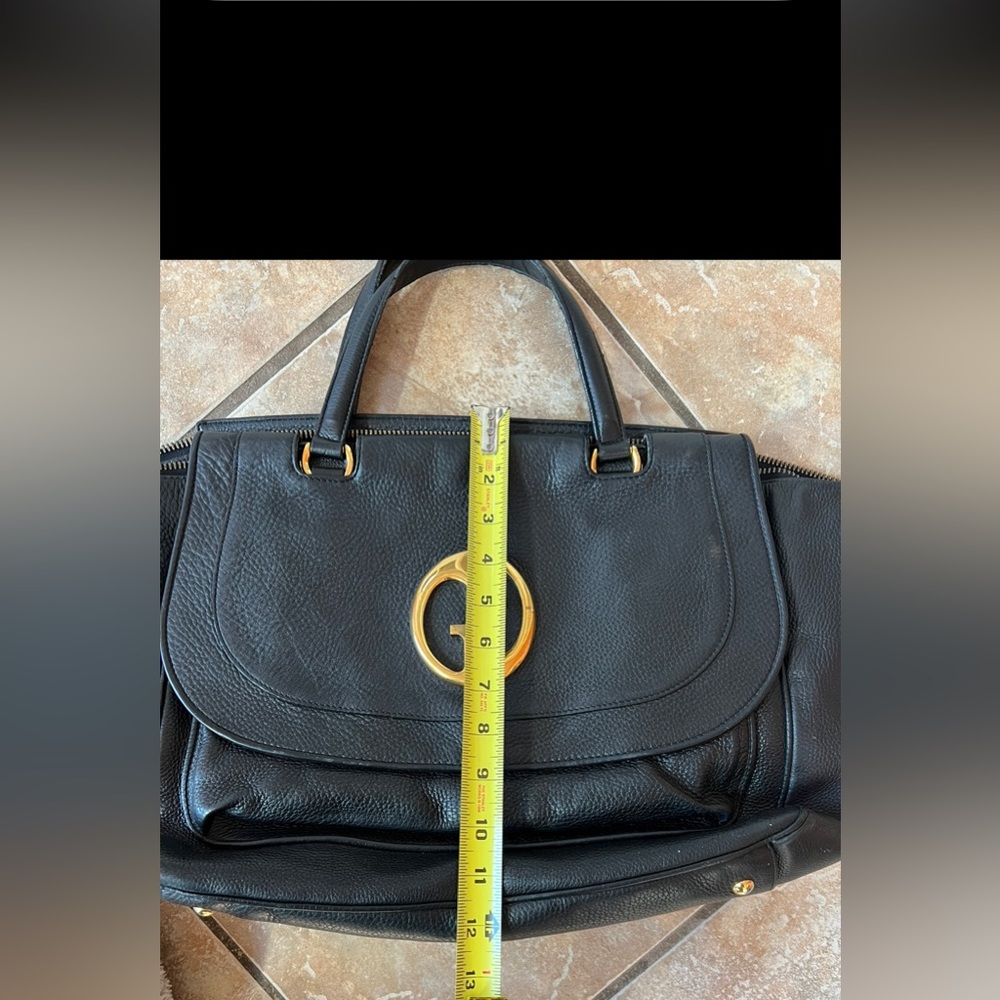 SOLDSOLDSOLDAuthentic Pre owned Gucci 1973 Black Pebbled Leather Top Handle Bag - Picture 7 of 17